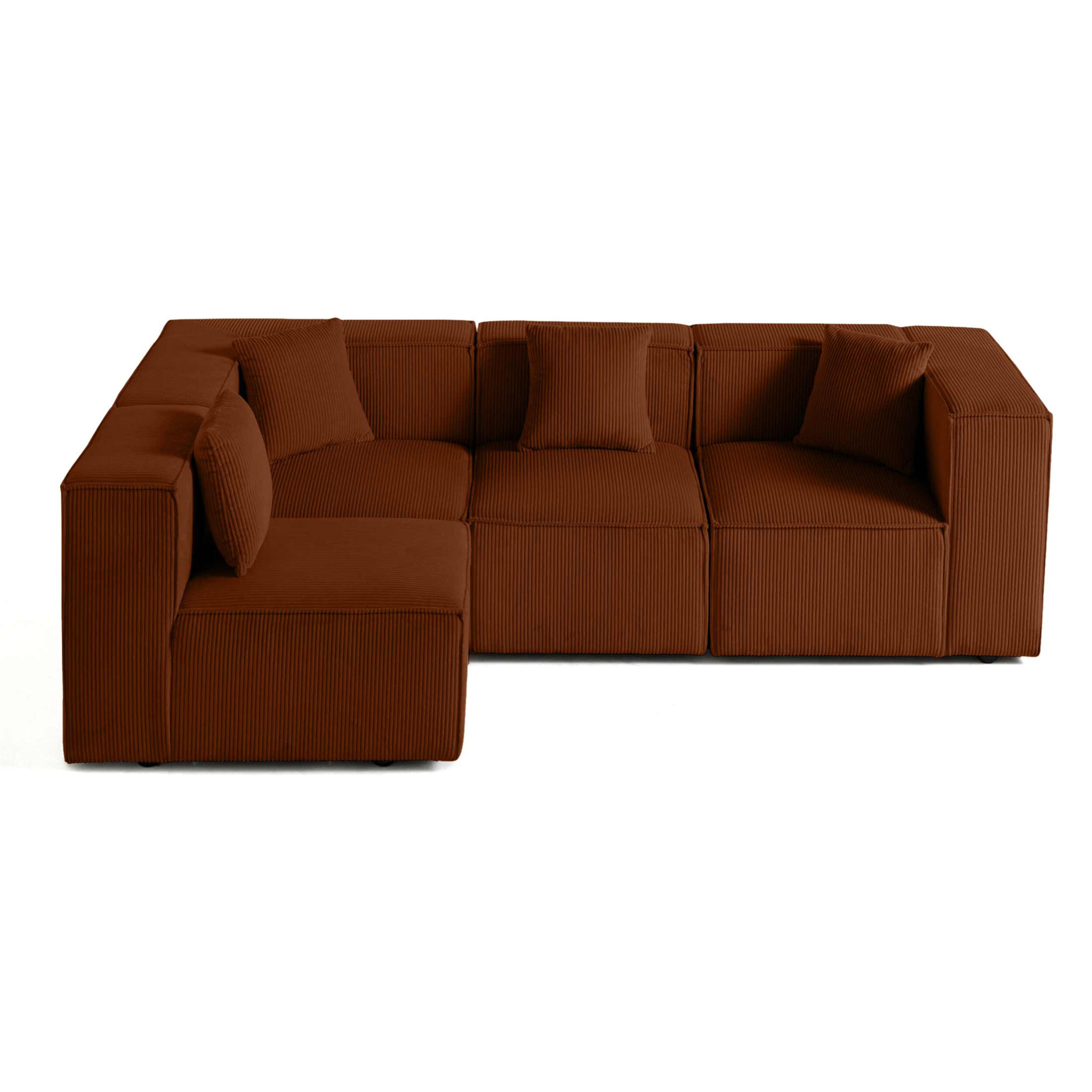 Arty - canapé modulable d'angle gauche 4 places - en velours côtelé - Terracotta