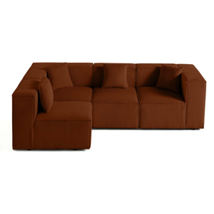 Arty - canapé modulable d'angle gauche 4 places - en velours côtelé - Terracotta