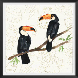 Affiche Joyeux oiseaux tropicaux Affiche + cadre en bois - Noir