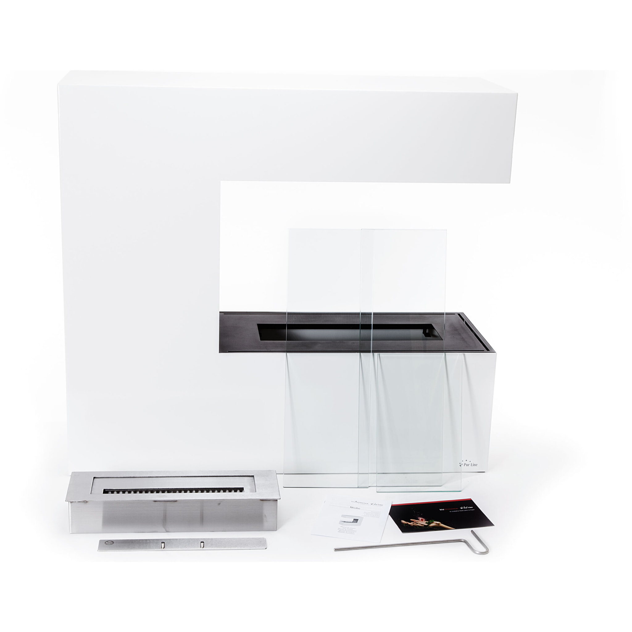 Chimenea de etanol de suelo en acero blanco y cristal templado NIOBE PURLINE