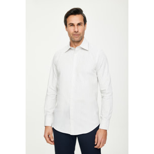 Camicia Uomo 1 Bottone Italiano Slim Cotone Riga Media Verde Medio/Bianco