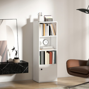 Librería de 4 Niveles, Estantería para Libros con Estantes Ajustables y Puerta, Estantería Moderna, 40x30x120 cm, para Salón, Dormitorio, Estudio, Oficina, Blanco