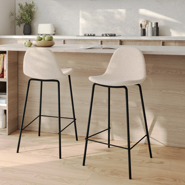 Lot de 2 chaises pour îlot central 65.5 cm en tissu bouclette beige - Henrik