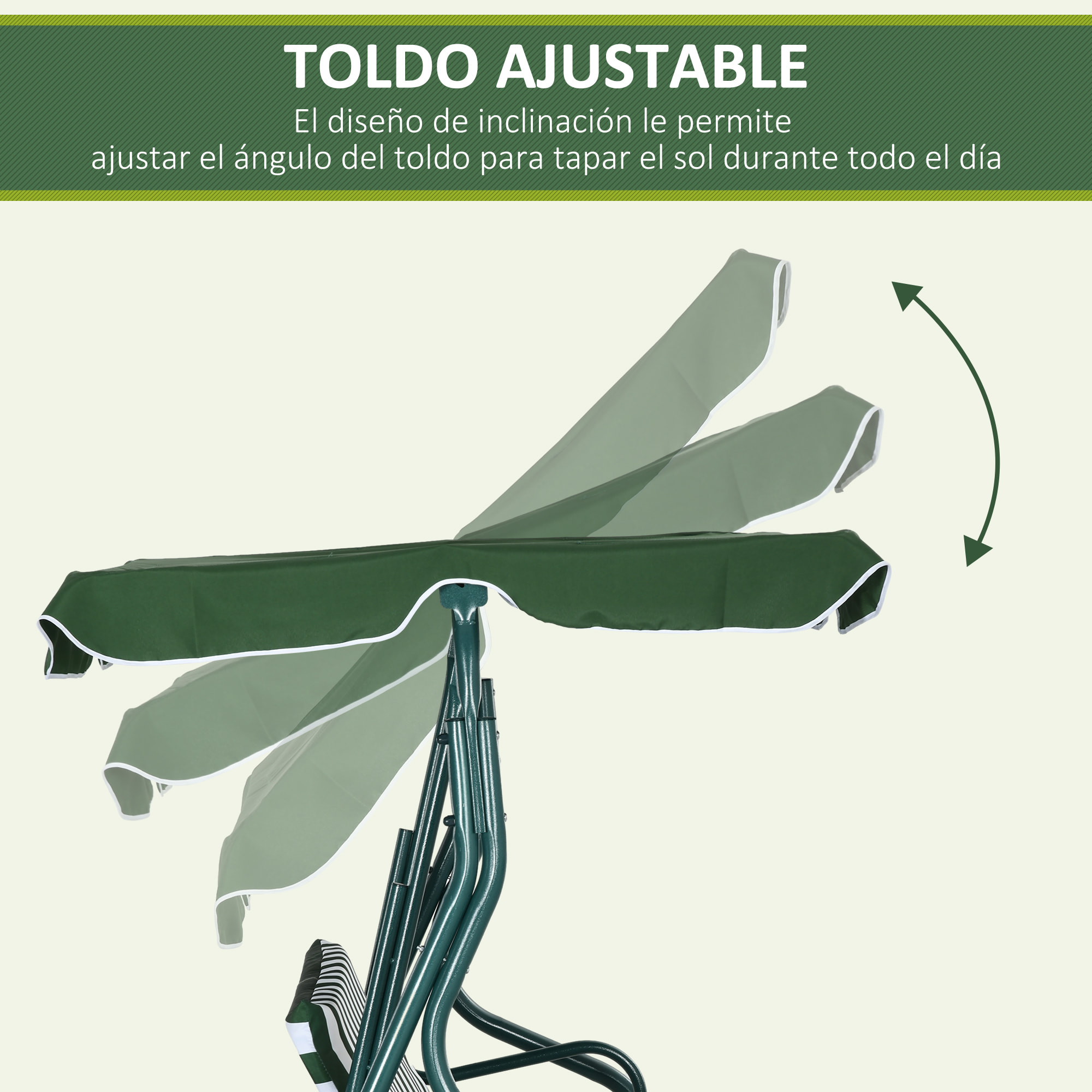 Columpio de Jardín de 2-3 Plazas, Balancín de Exterior con Toldo Ajustable en Ángulo, Impermeable y Marco de Acero, para Patio, Balcón, 170x110x153 cm, Verde