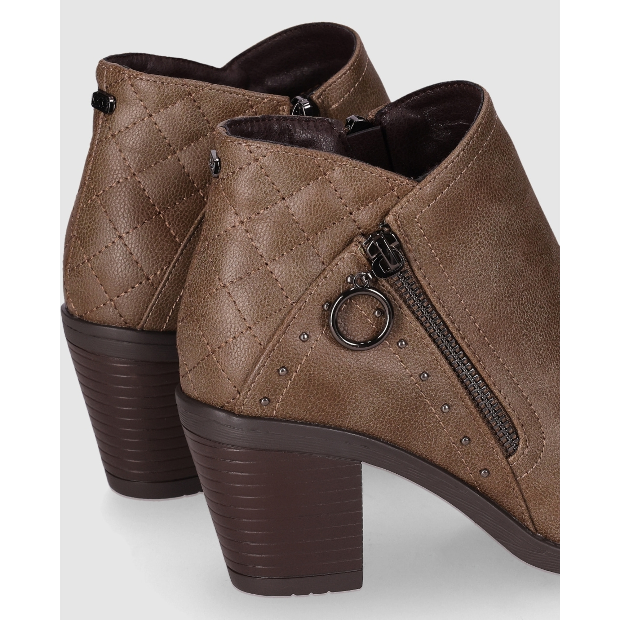 Botines de Piel Sintética - Taupe - Tacón: 7 cm