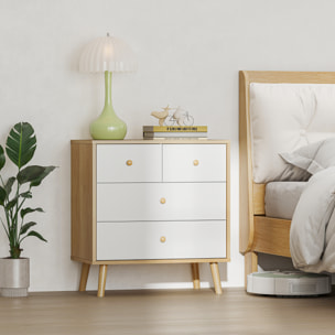 Cómoda de 4 Cajones Cómoda para Dormitorio con Tiradores de Madera Cajonera Estrecha para Salón Pasillo 60x35x65 cm Roble y Blanco