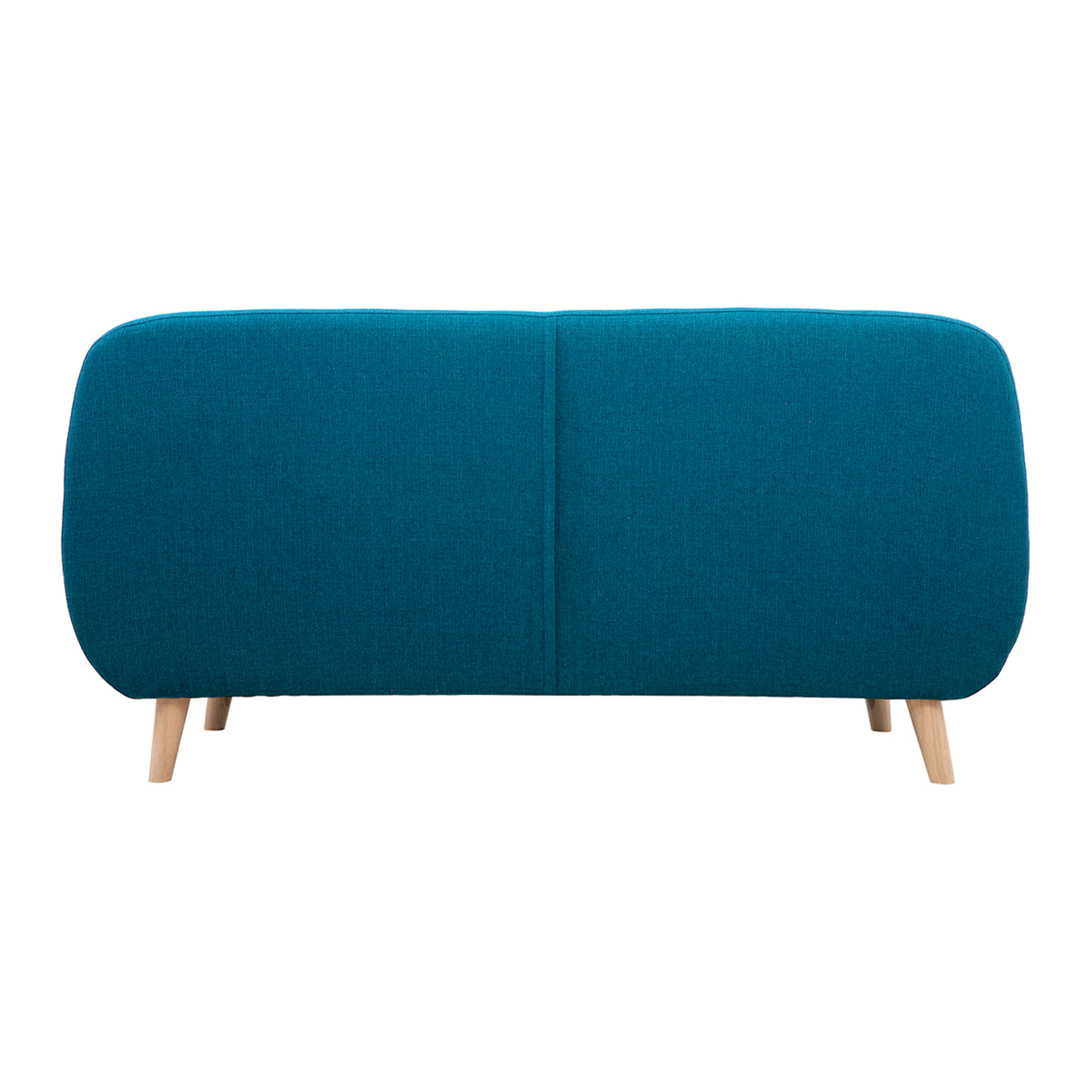 Canapé scandinave déhoussable 3 places en tissu bleu canard et bois clair YNOK