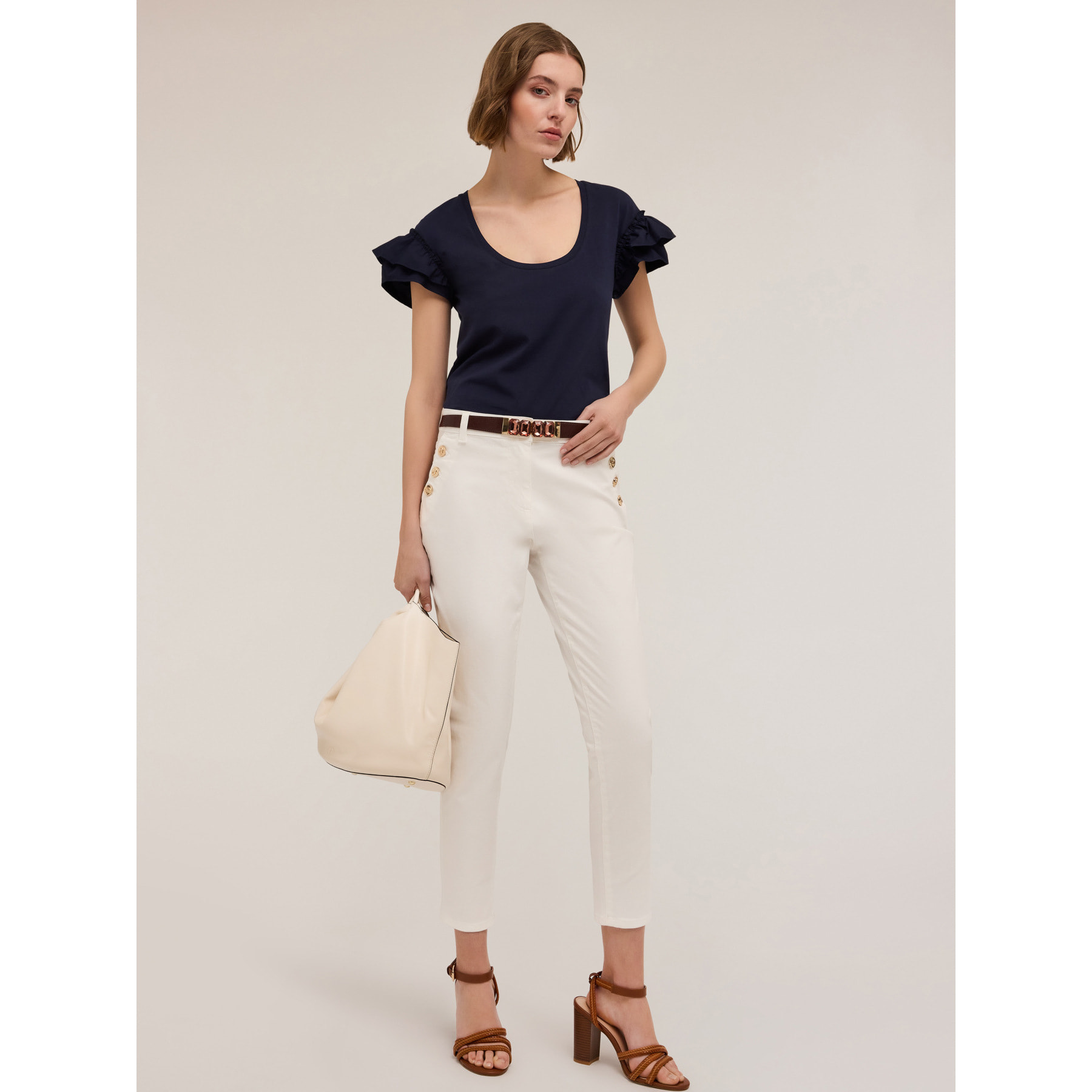 Motivi - Camiseta con mangas de volantes - Azul