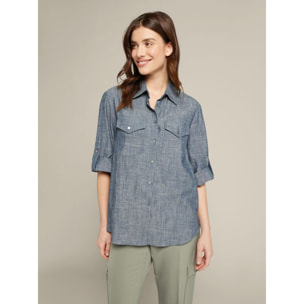 Elena Mirò - Camicia in chambray - Blu