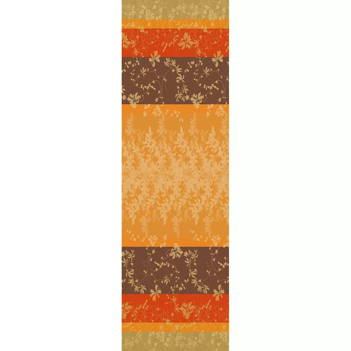 Chemin de table pur coton 220 g/m² motif jacquard orange marron Mille lierres automne