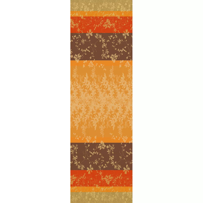 Chemin de table pur coton 220 g/m² motif jacquard orange marron Mille lierres automne