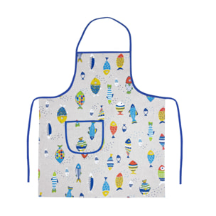 Set 2 Pezzi Grembiule Cucina Con Tasche 100% Cotone Disegno Pesci Colorati