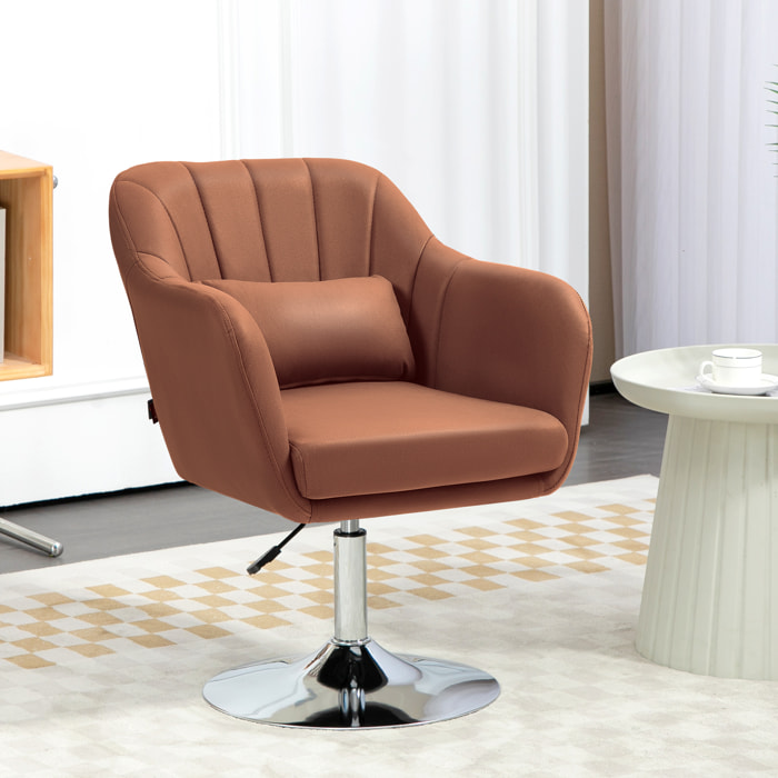 Fauteuil lounge design grand confort coussins lombaires hauteur réglable pivotant 360° piètement métal chromé lin marron
