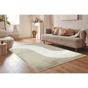 NELY - Tapis de salon à poils ras motif vague - Vert