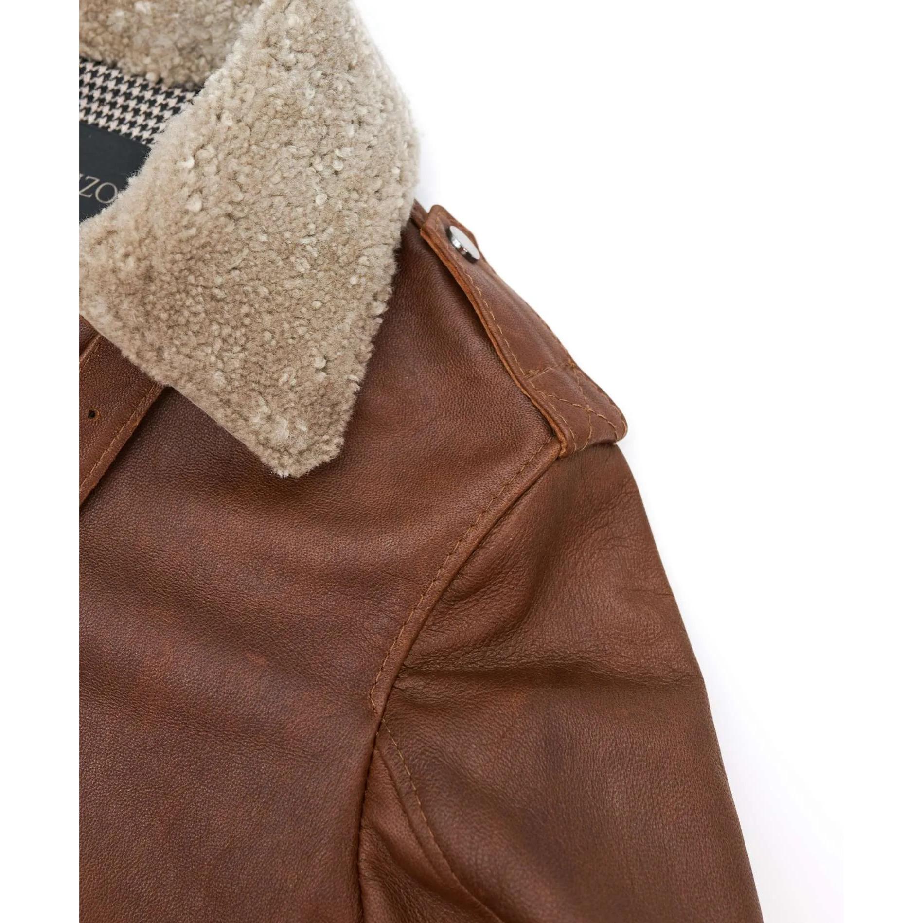 Bomber aviator in pelle color cuoio effetto vintage