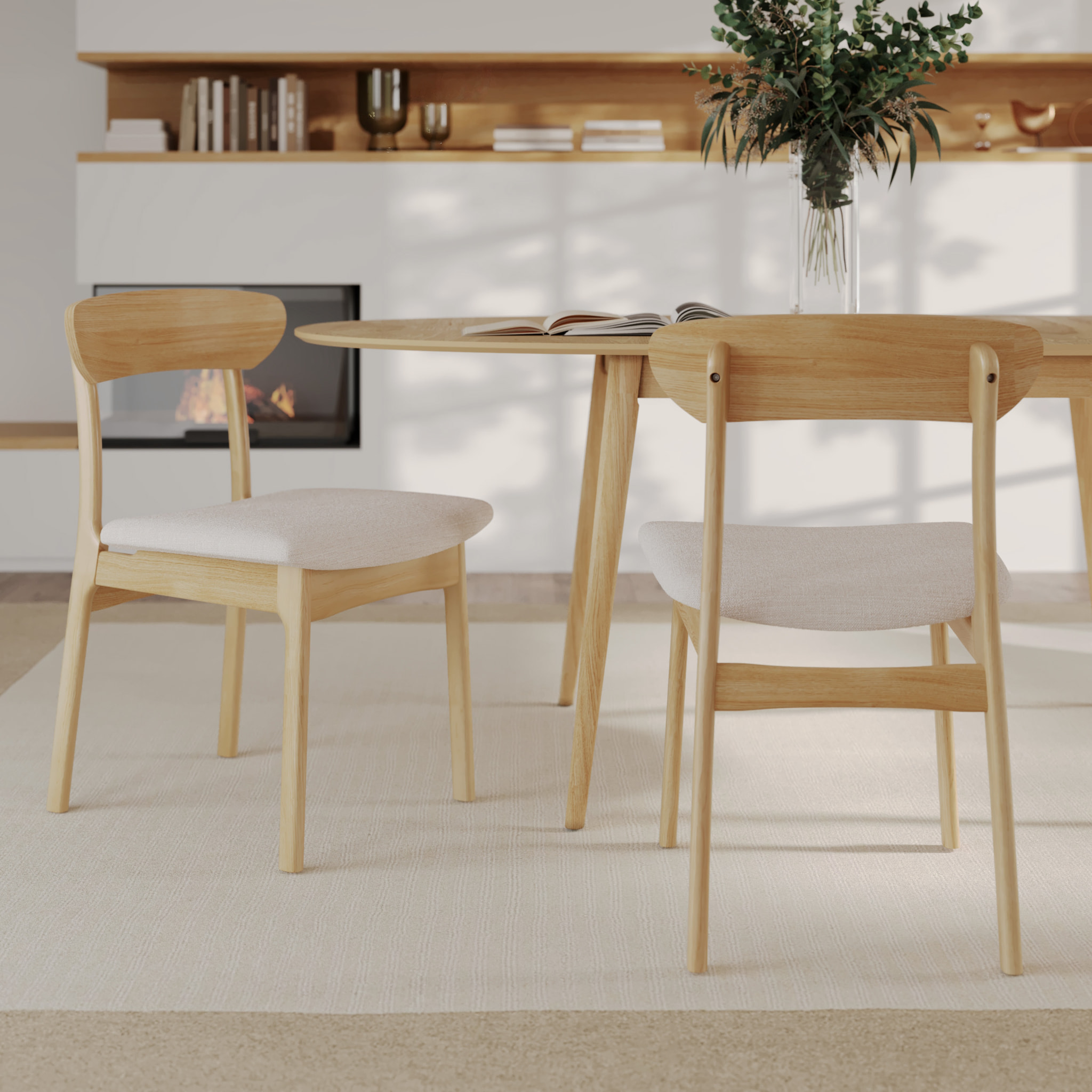 Lot de 2 chaises en tissu beige et bois clair - Lana