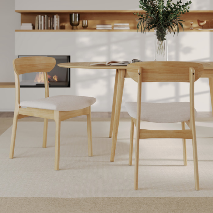Lot de 2 chaises en tissu beige et bois clair - Lana