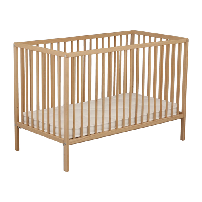 Lit bébé tout barreaux en bois matelas inclus