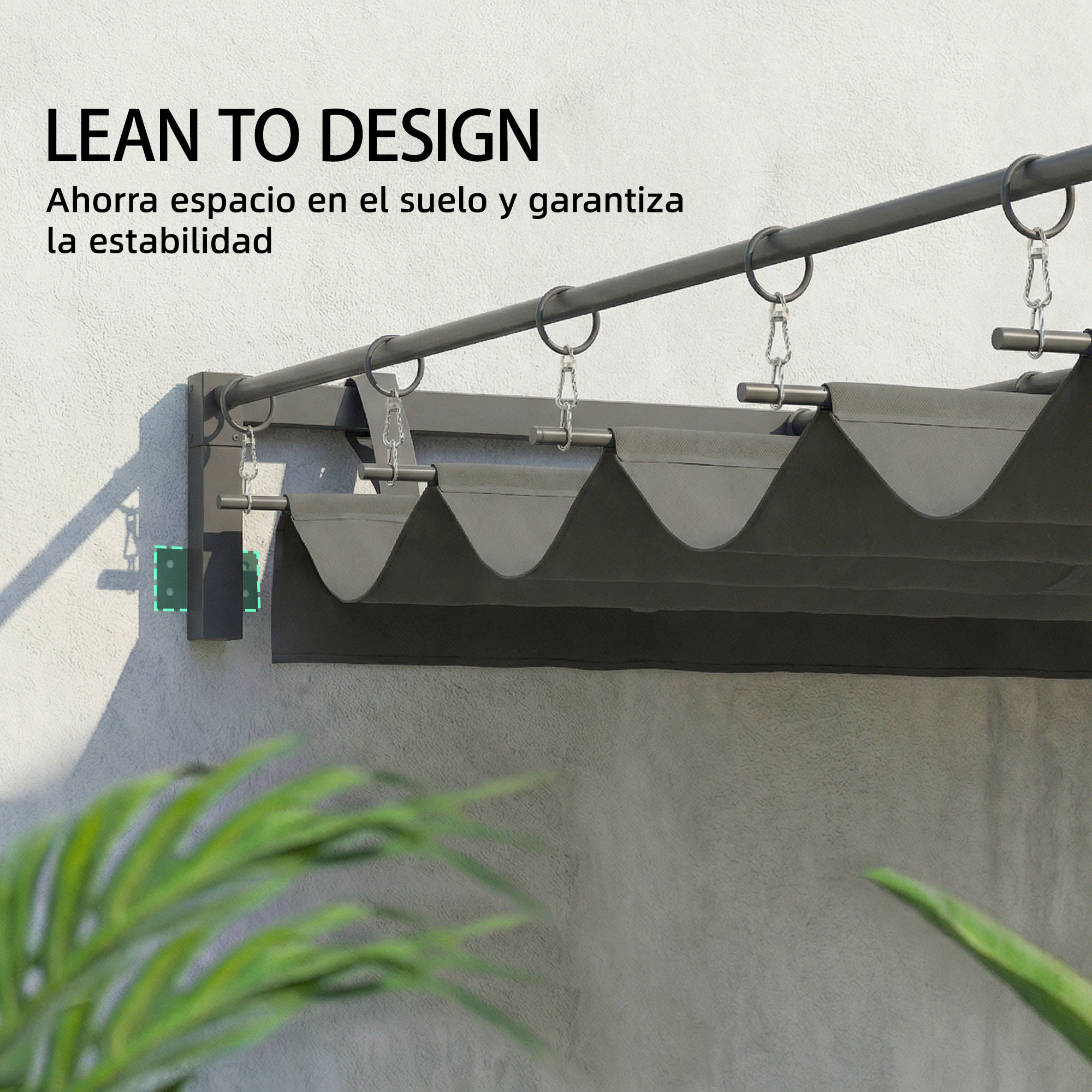 Pérgola de Pared de Jardín 3x3 m, Cenador de Jardín con Techo Retráctil, Protección UPF30+, Orificios de Drenaje y Estructura de Acero, Pabellón para Patio, Terraza, Exterior, Gris Oscuro