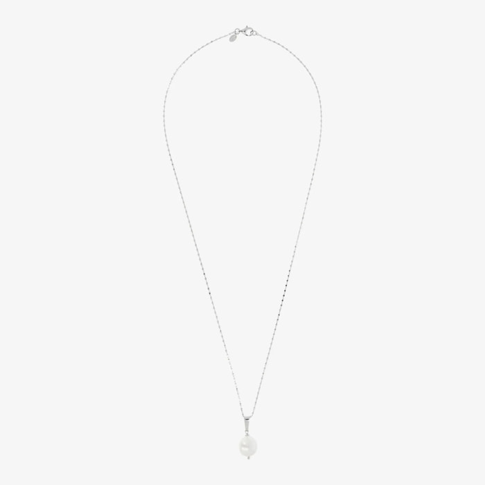 PERLAVIVA - Collana con Catena Rolo e Pendente in Perla d'Acqua Dolce Bianca Ø 11-13 mm