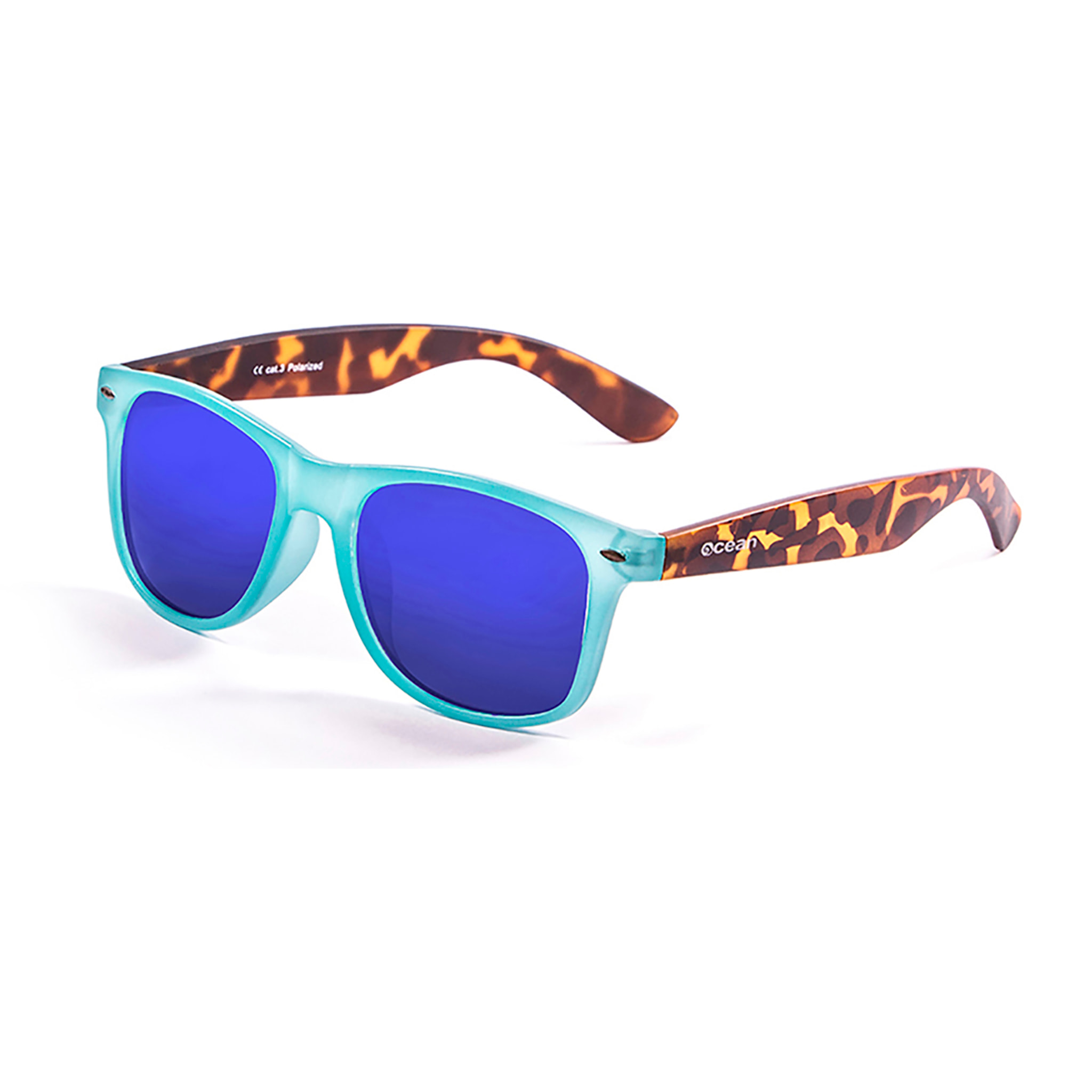 Gafas de sol OCEAN BEACH WAYFARER - Frente y pantalón azul claro esmerilado con patillas marrón y revo azul
