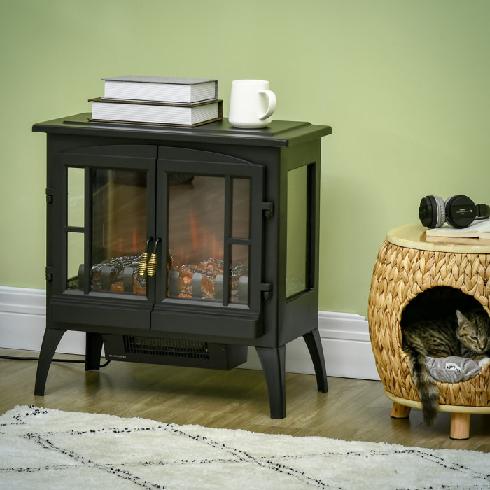 Chimenea Eléctrica 1000 W/2000 W Chimenea Decorativa con Ventanas LED Llamas Brillo Ajustable y Protección Sobrecalentamiento para 15-20 Ã£Å½Â¡ 60x37x60,5 cm Negro