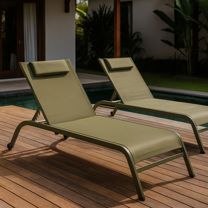 Lot de 2 chaises longues en acier inoxydable vert NAPOLI
