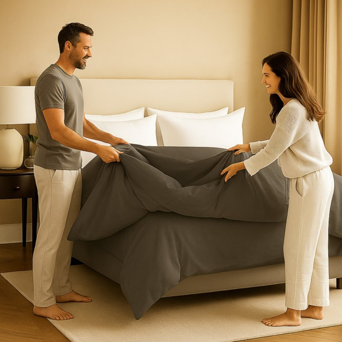 Housse de couette | Gris | Unies, respirantes & hypoallergéniques