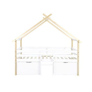 Lit enfant 90 x 190 cm bois de pin blanc sommier à lattes inclus et 2 tiroirs - Sienna