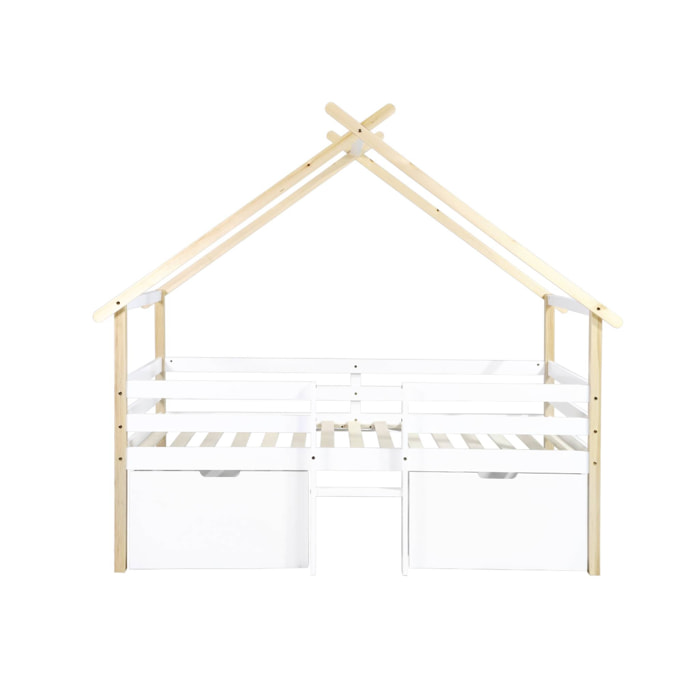 Lit enfant 90 x 190 cm bois de pin blanc sommier à lattes inclus et 2 tiroirs - Sienna