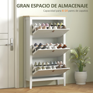 Mueble Zapatero Estrecho Zapatero Entrada Recibidor con 3 Cajones Abatibles Estantes Ajustables y Tiradores de PU para 21 Pares de Zapatos para Pasillo 80x24x131 cm Blanco