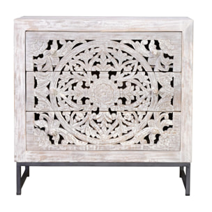 Cómoda de Madera de Mango 80 Cm Estilo Étnico Boho Tallado