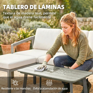 Conjunto de Muebles Jardín Exterior de 3 Piezas Sofá Exterior Seccional Forma de L con Sofá de 3 Plazas Reposapiés Mesa Centro de Listones y Cojines de 10 cm para Terraza Patio Marrón y Beige