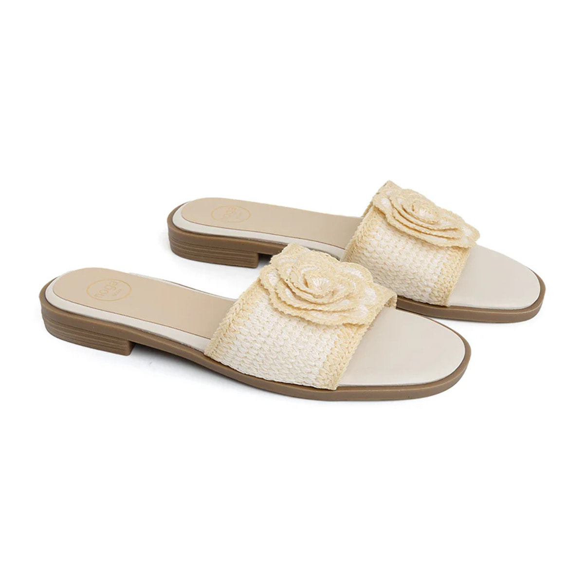 Ciabatta con fascia crochet e maxi fiore - BEIGE