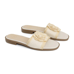 Ciabatta con fascia crochet e maxi fiore - BEIGE