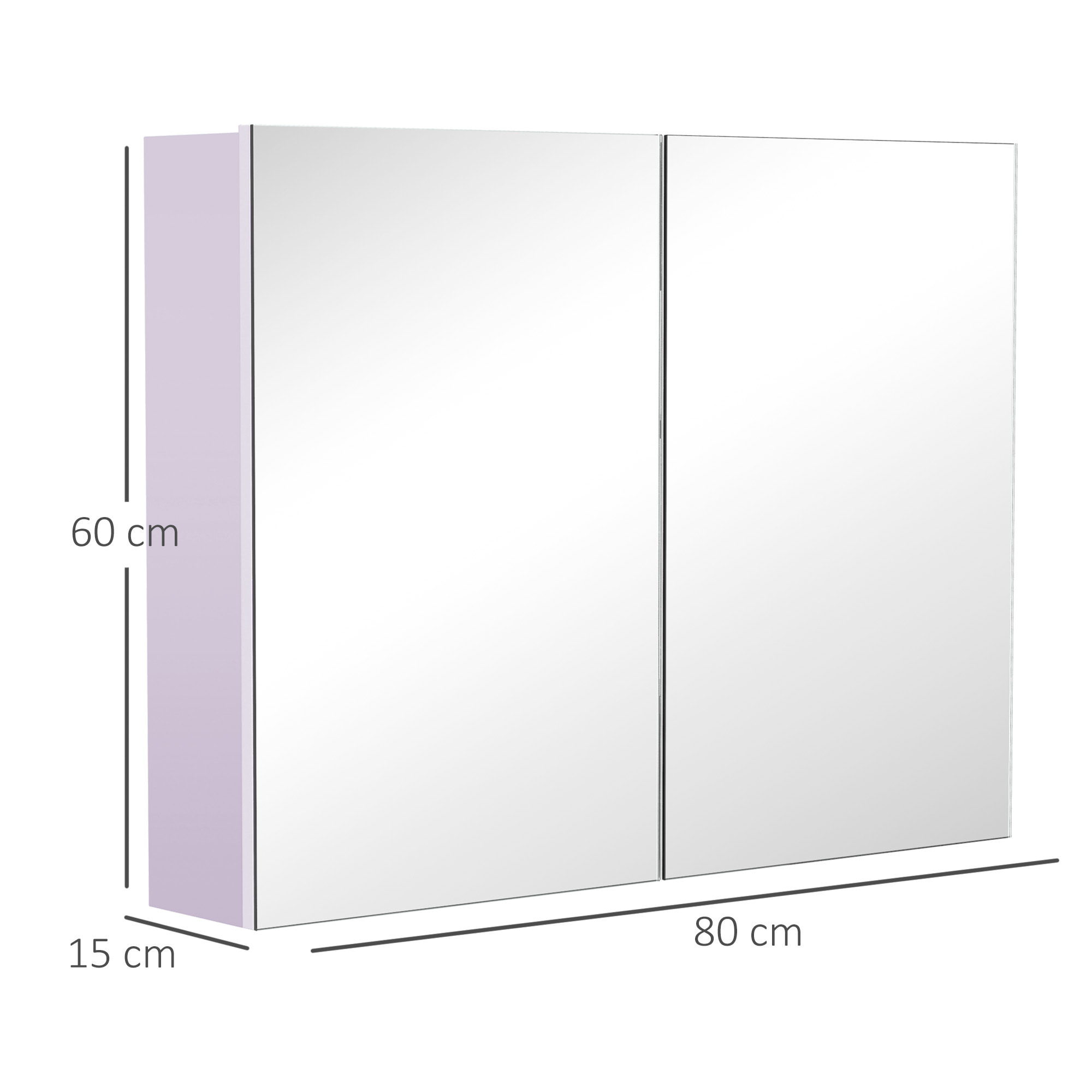 Armario de Baño con Espejo 2 Puertas y 3 Estantes interiores 80x15x60 cm