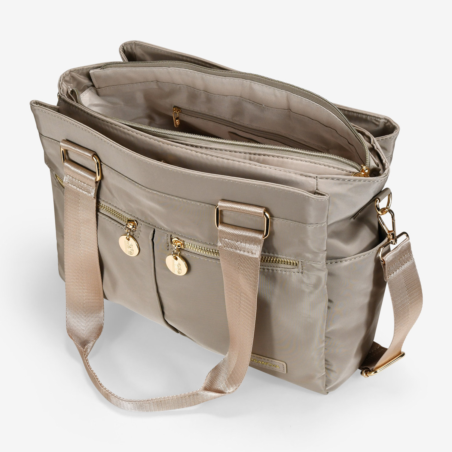 Bolso de hombro beige para portátil