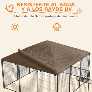 Perrera con Toldo Parque para Perros Metálica de Exterior con Soporte Giratorio para Comida 2 Cuencos para Patio Jardín Terraza 211x211x151 cm Negro