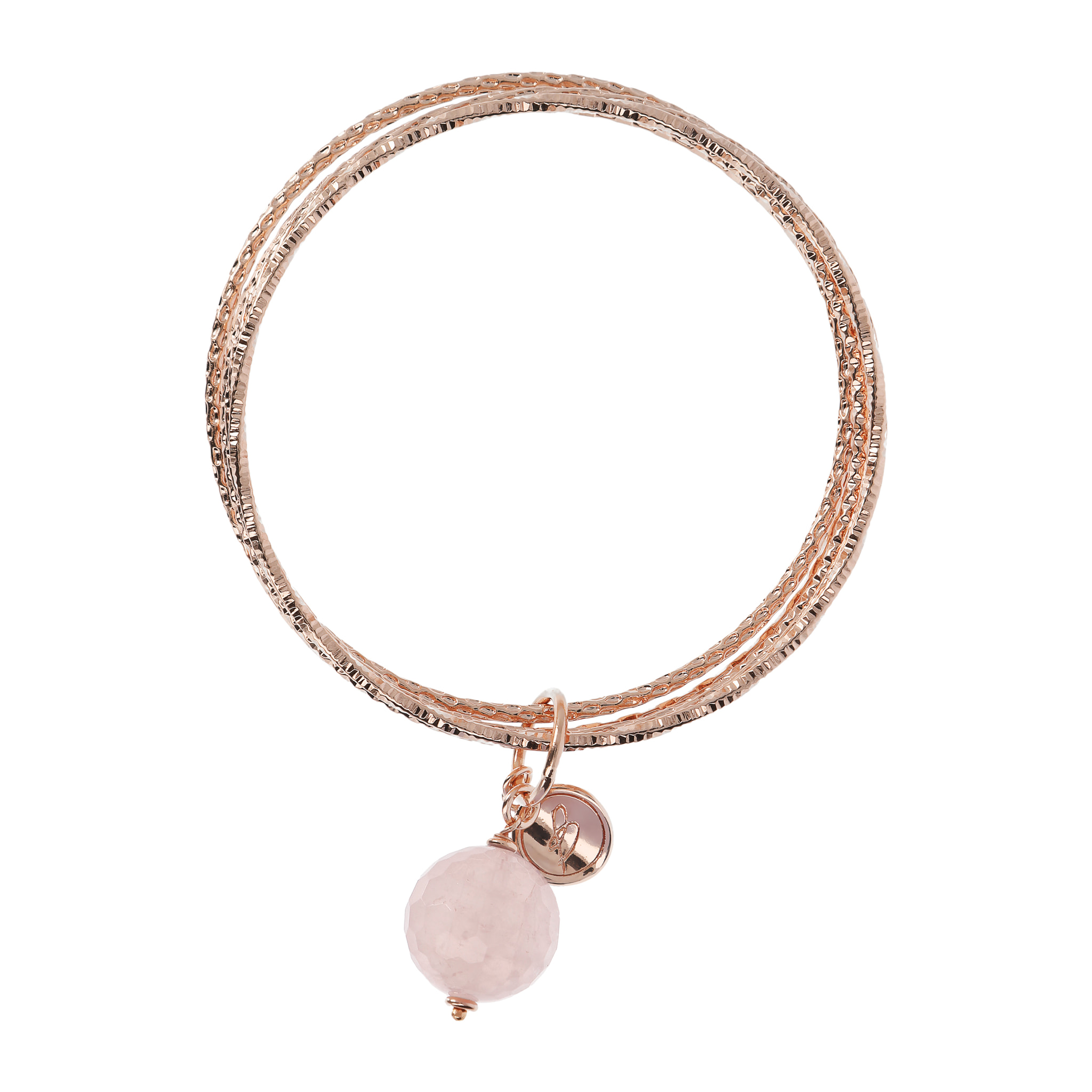 Bracciale Multifilo Rigido con Pietra Naturale Tonda Quarzo Rosa