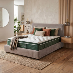 Ensemble matelas Jade & lit coffre Colisée | Mémoire de forme et ressorts ensachés | Grande capacité de stockage | Bouclette | Olive