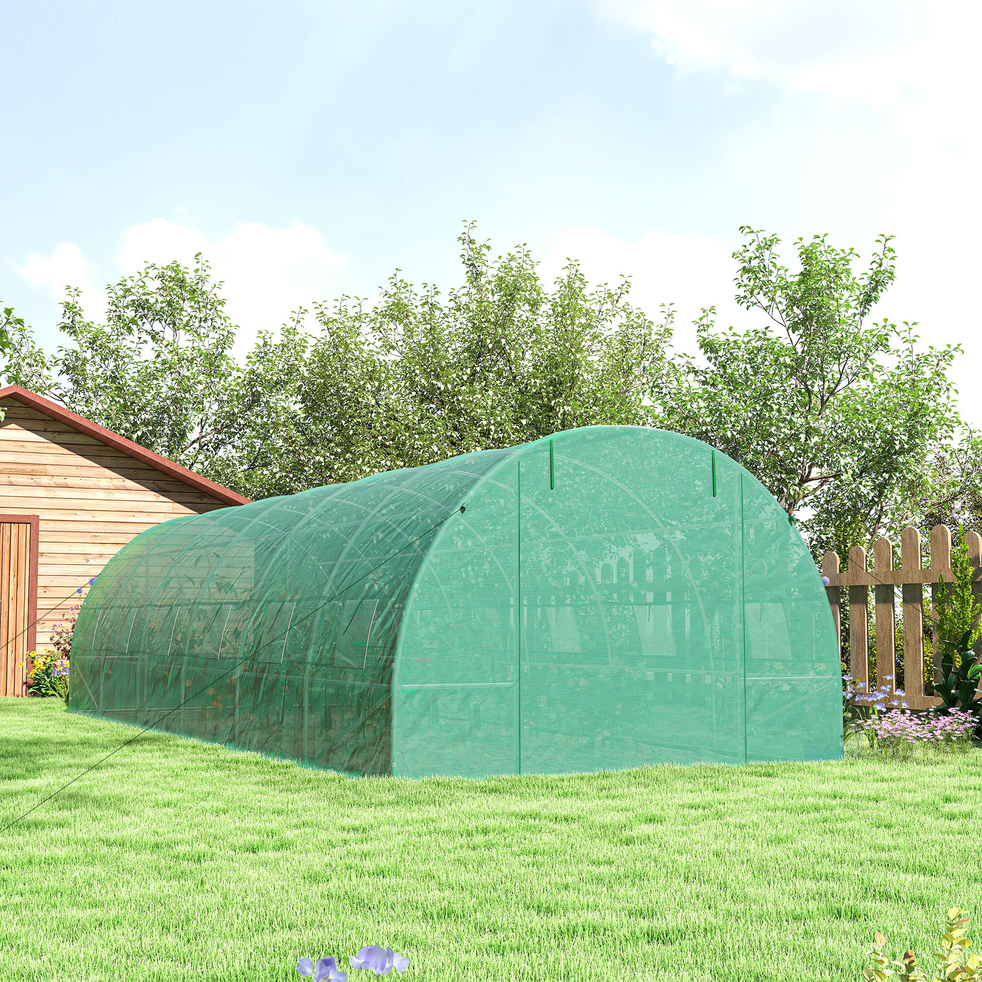 Invernadero de Exterior Invernadero de Túnel 8x3x2 m Invernadero de Jardín con 12 Ventanas y Puerta Enrollable para Cultivo Plantas Tomates Verduras Acero y PE 140 g/m² Verde