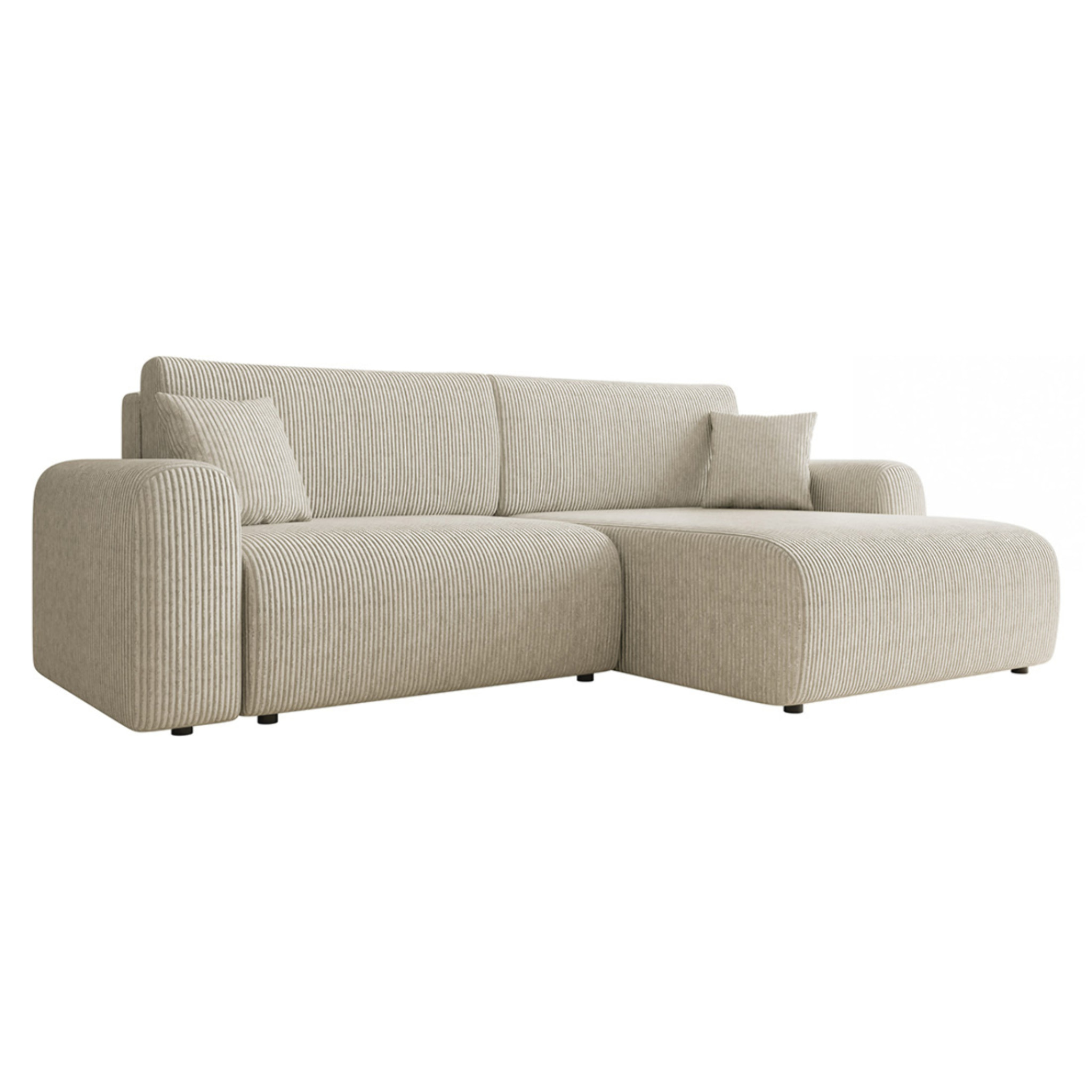 Naomi - Canapé d'angle réversible 4 places convertible avec coffre en velours côtelé - Beige