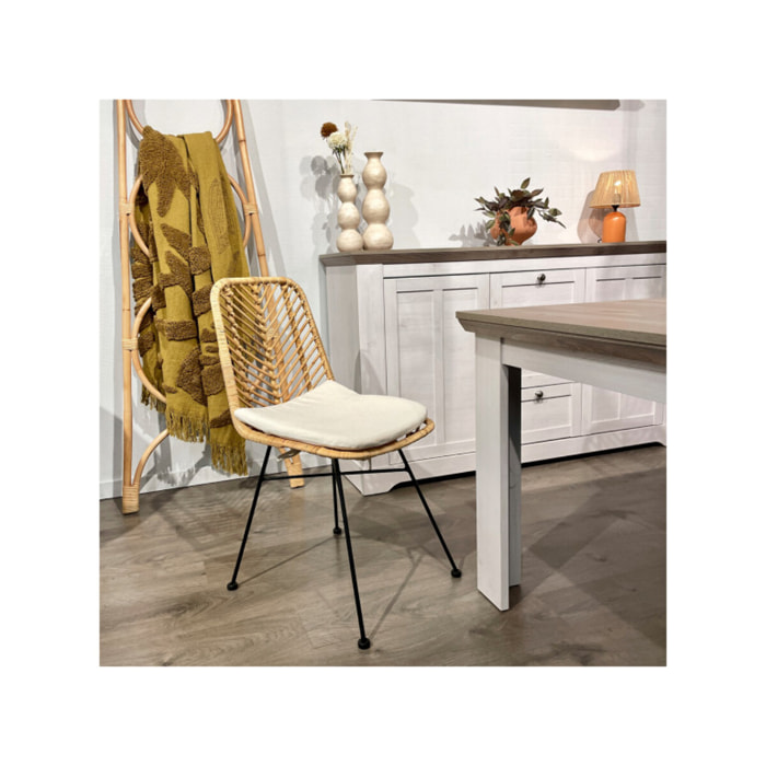 Chaise en rotin naturel tressé avec coussin blanc – RATTAN 2