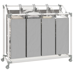 Panier à linge sur roulettes 4 sacs amovible métal tissu Oxford gris