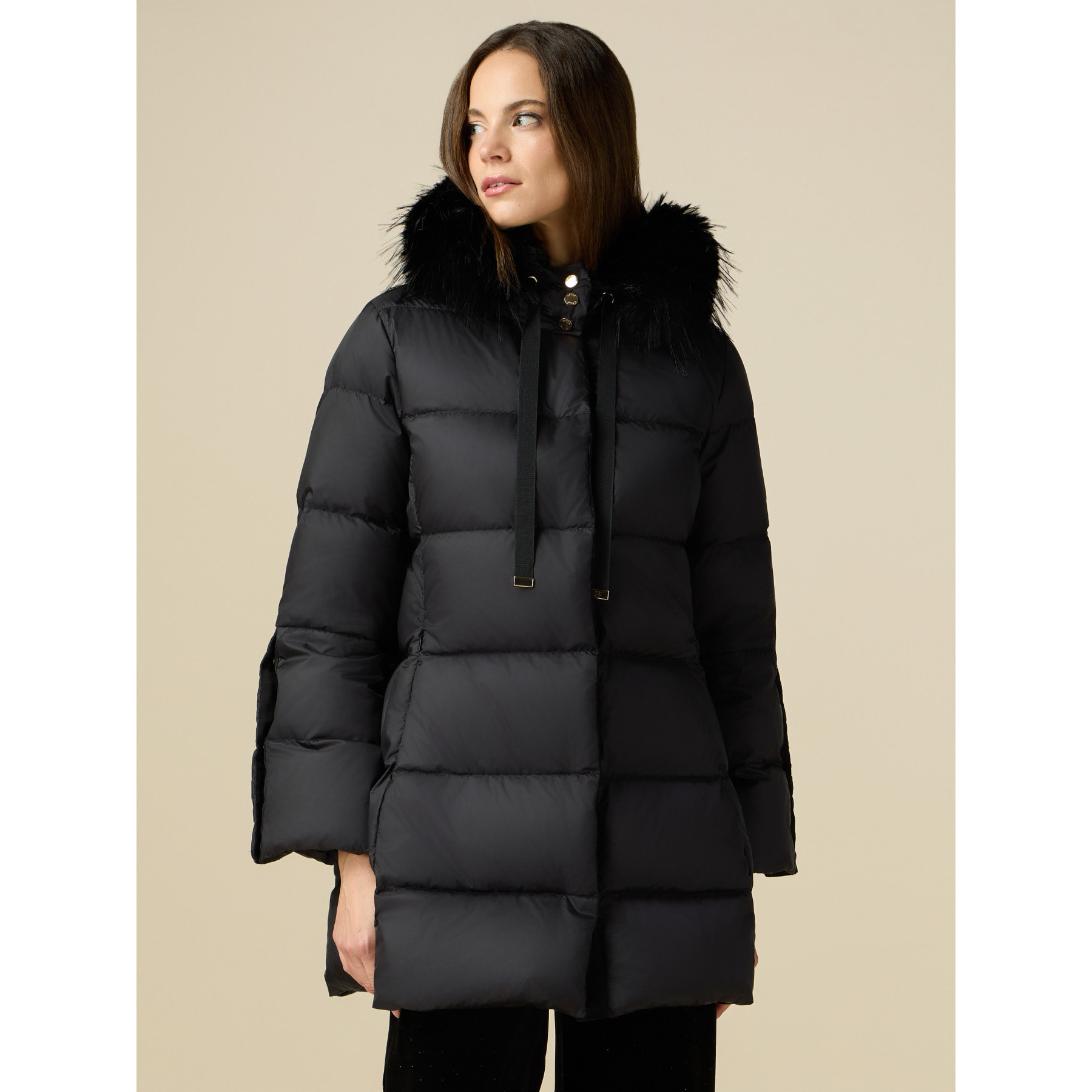 Oltre - Genuine puma midi down jacket - Negro