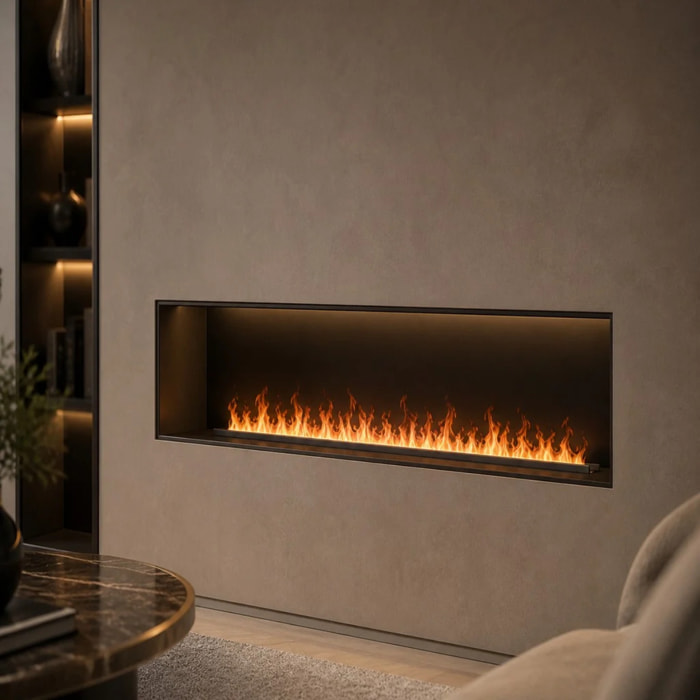 Vapor 150 - Inserto Camino Decorativo ad Acqua Senza Calore 150x17,8x22,7 cm con Effetto Fiamma a LED 3D Nero