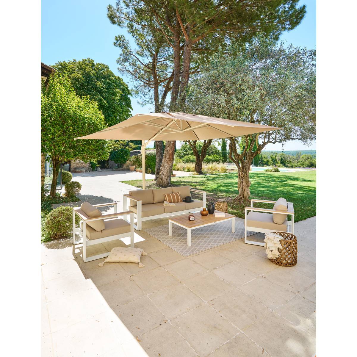 Parasol déporté rectangulaire "Melhia" lin 4x3m