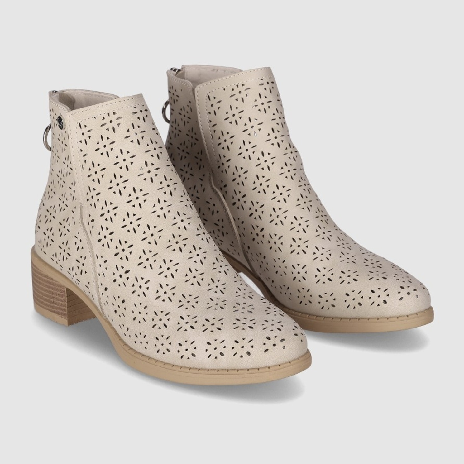Botines de Piel Sintética - Beig - Tacón: 3 cm