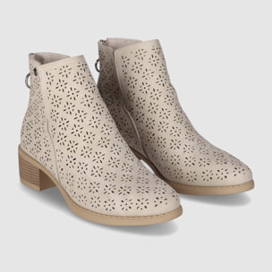 Botines de Piel Sintética - Beig - Tacón: 3 cm