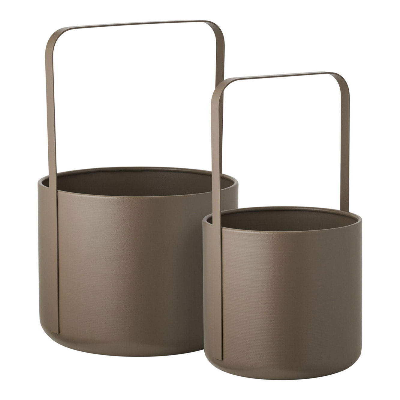 Set 2 portavasi in acciaio marrone con manico rettangolare - ø19x35 e ø24,5x38,5 cm